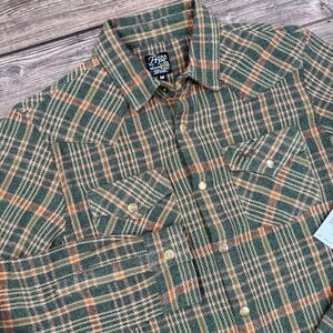 Prps Mens Green Multi Plaid Western Flannel Snap Shirt Size Medium NEW